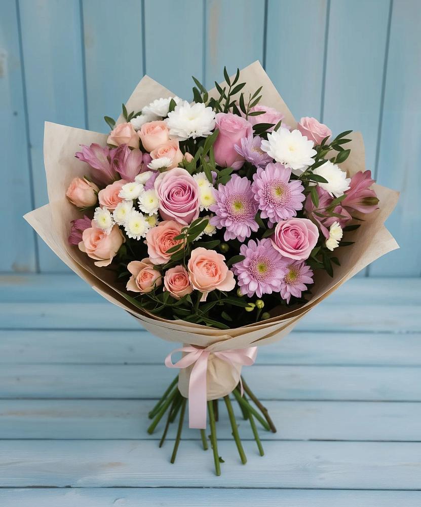 Букет цветов из: Хризантемы, Розы и Альстромерии в Новокумском