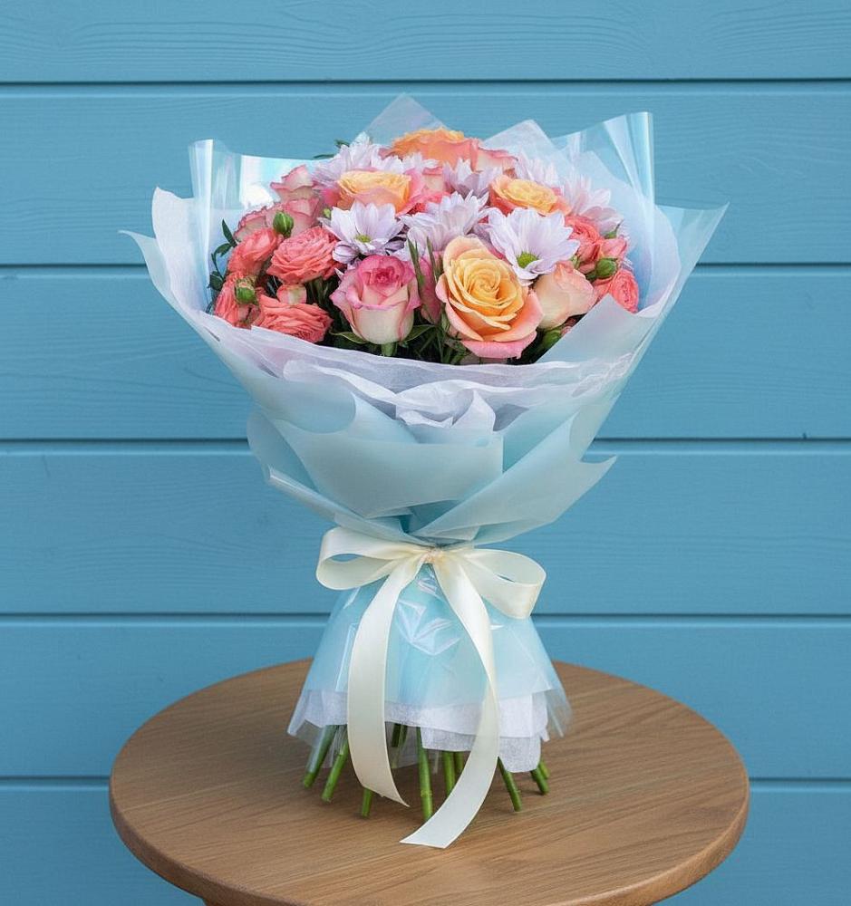 Букет цветов из: Хризантемы и Розы в Новокумском